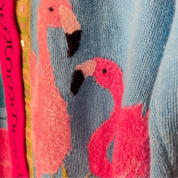 Vintage Storybook Knits Sweater Summertime Florida Flamingos Cardigan Size Small - Picture 3 of 8